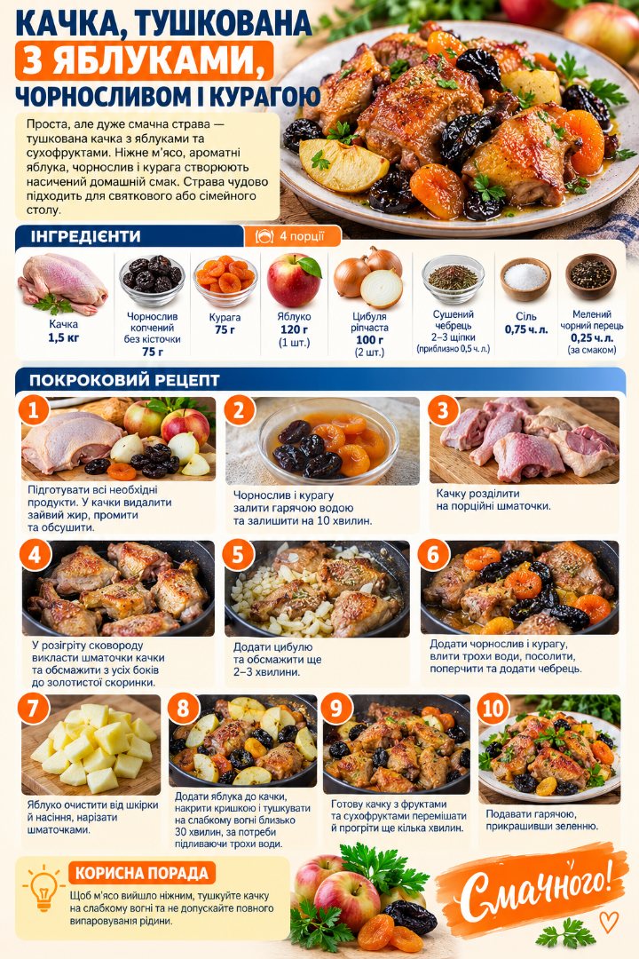 Рецепт святкової качки з чорносливом і курагою