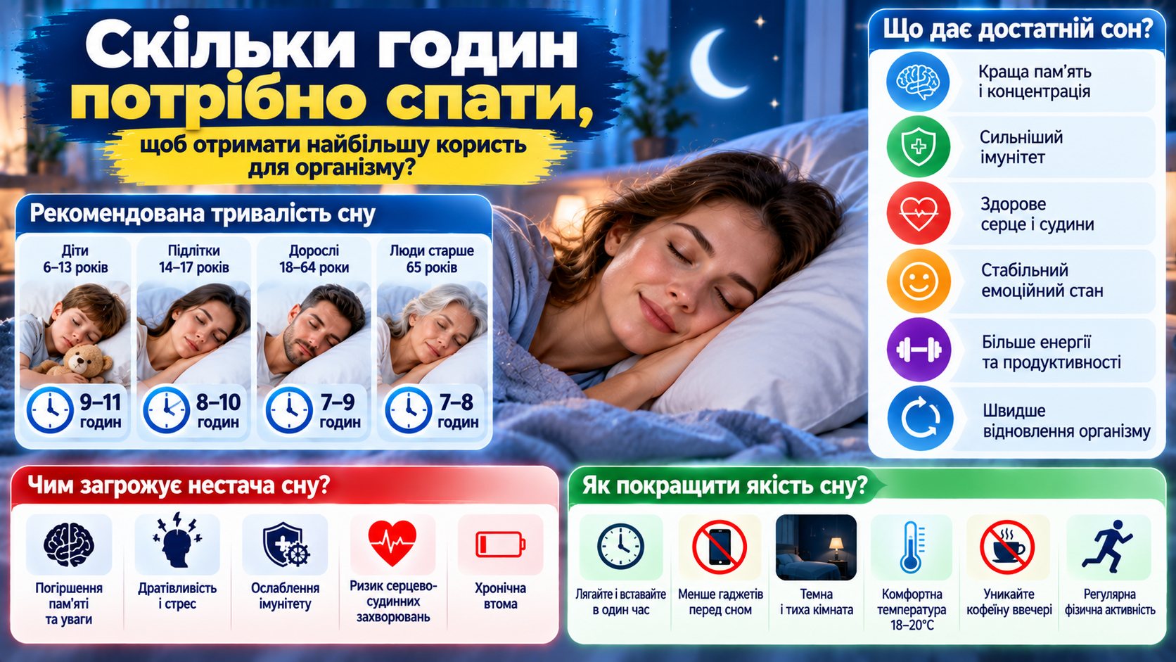 Скільки годин потрібно спати, щоб отримати найбільшу користь для організму